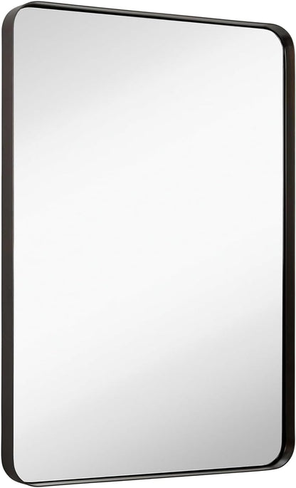 22X30 Inch Metal Bronze Frame Mirror for Bathroom | Brushed Rectangular Rounded Corner Vanity | 2" Deep Set Design Large Wall Mirrors Decorative | Hangs Horizontal and Vertical