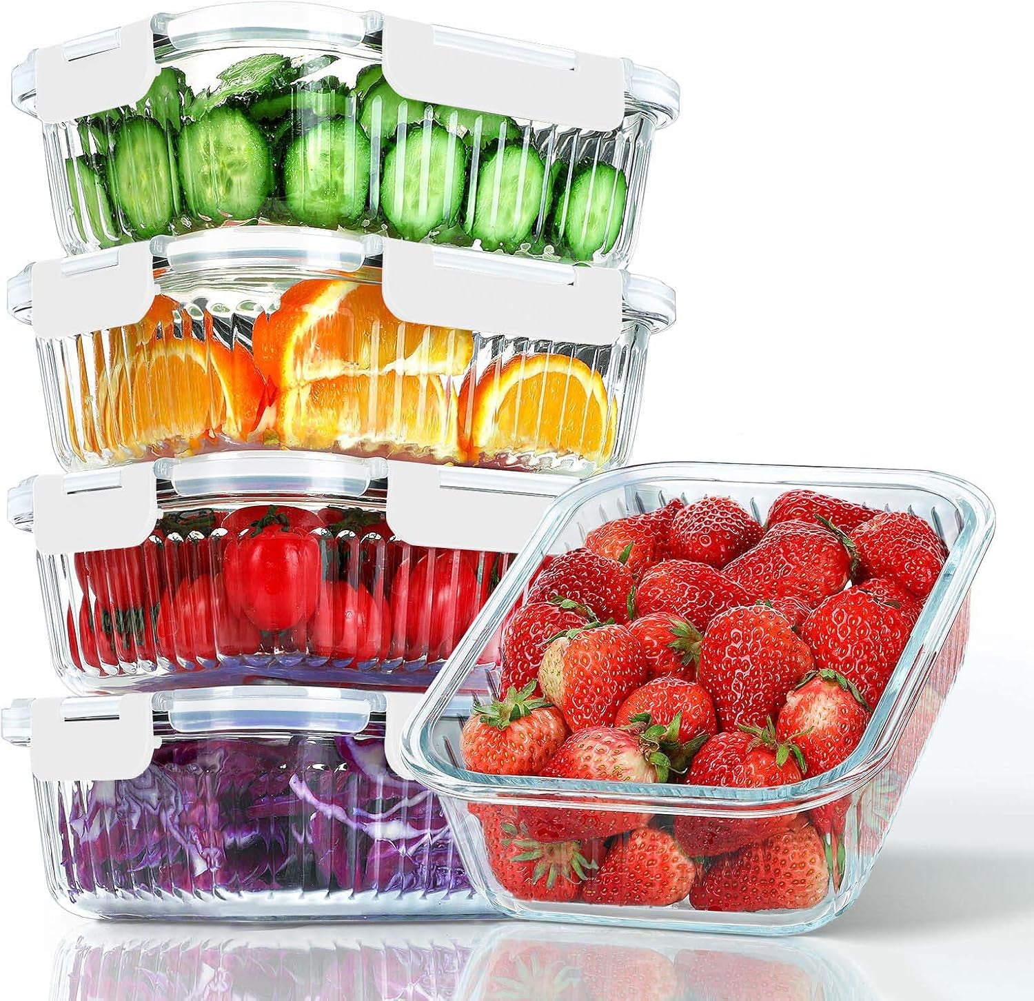 30 Oz 5 Pack Glass Meal Prep Containers, Glass Storage Containers with Lids - Dishwahser, Microwave, Oven and Freezer Safe