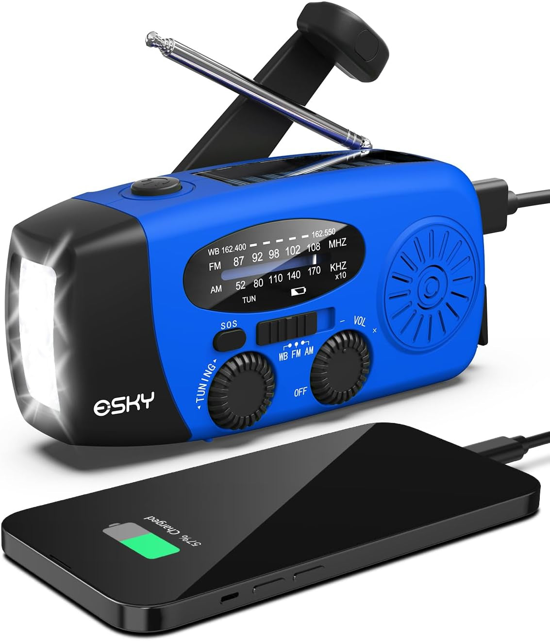 Emergency Hand Crank Radio 7400Mwh with 3 LED Flashlight, AM/FM/NOAA Portable Weather Radio with Power Bank Phone Charger, Solar Powered Rechargeable Radio for Indoor Survival Camping, SOS Alarm