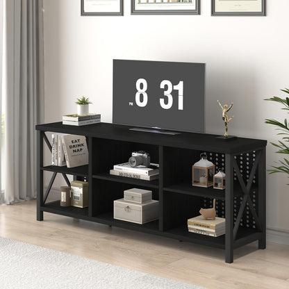 Rustic Entertainment Center for 65 Inch TV, Industrial Wood TV Stand with Media Cabinet Storage, Farmhouse Metal Television Stands Console Table for Home Living Bedroom, Light Grey Oak, 55 Inch