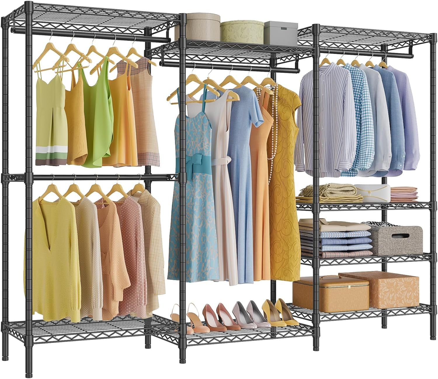 V5 Portable Closet Wardrobe Heavy Duty Clothes Rack, Freestanding Clothing Racks with 4 Hang Rods & 8 Shelves, Adjustable Custom Closet Racks, 68.9" L X 15.7" W X 76.4" H, Max Load 800LBS, White