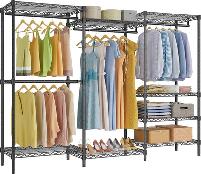V5 Portable Closet Wardrobe Heavy Duty Clothes Rack, Freestanding Clothing Racks with 4 Hang Rods & 8 Shelves, Adjustable Custom Closet Racks, 68.9" L X 15.7" W X 76.4" H, Max Load 800LBS, White