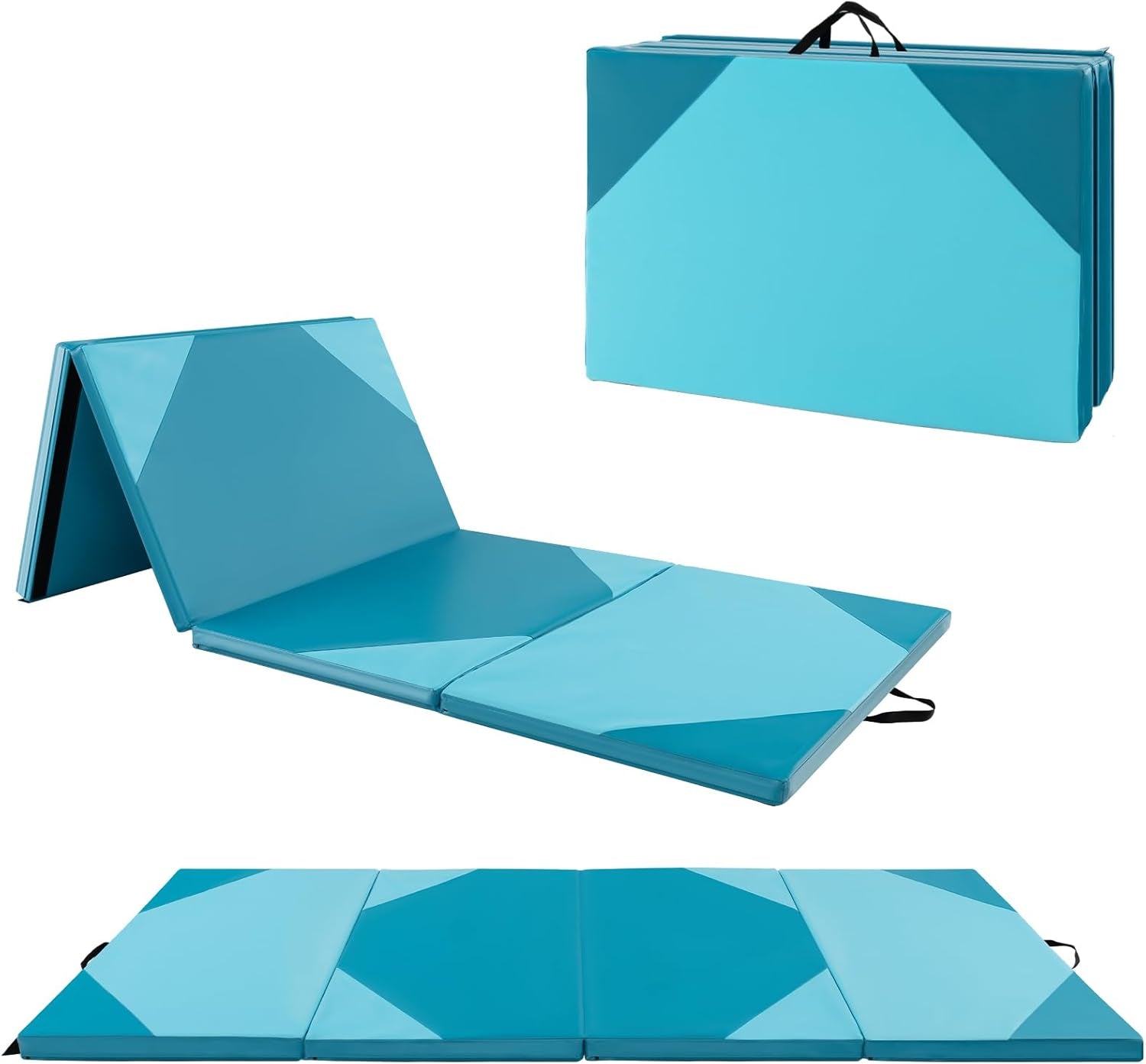 4'X10'X 2" Gymnastics Mat, 4-Panel Folding Aerobics Exercise Mat W/Hook & Loop Fastener, Carrying Handle, Portable Tumbling Mat for Stretching Yoga Cheerleading Martial Arts