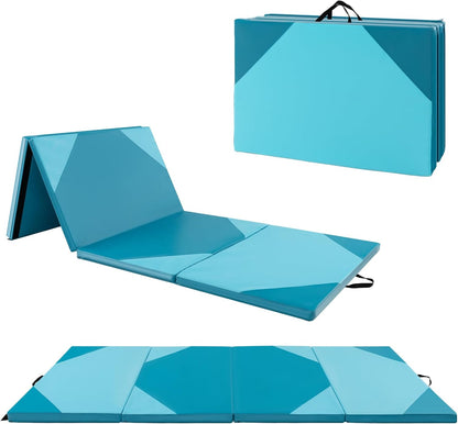 4'X10'X 2" Gymnastics Mat, 4-Panel Folding Aerobics Exercise Mat W/Hook & Loop Fastener, Carrying Handle, Portable Tumbling Mat for Stretching Yoga Cheerleading Martial Arts