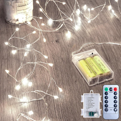 Outdoor Fairy Firecracker Lights Battery Operated, 5 Feet 60 Leds Twinkle String Lights with Remote, 2 Pack Starry Lights for DIY Wreath Wedding Party Bedroom Mason Jar Holiday Christmas, Pure White
