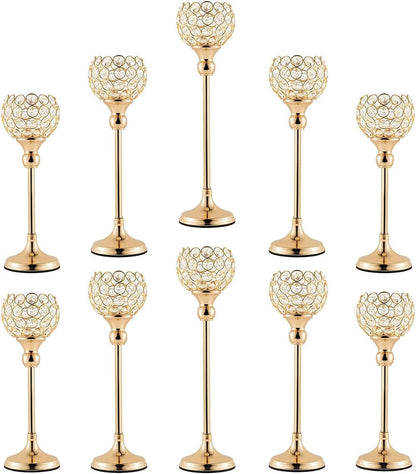 8Packs Candle Holders Bulk Silver Centerpiece Table Decorations,Metal Crystal Candlestick Holders for Wedding Table Party Church Modern Decorative