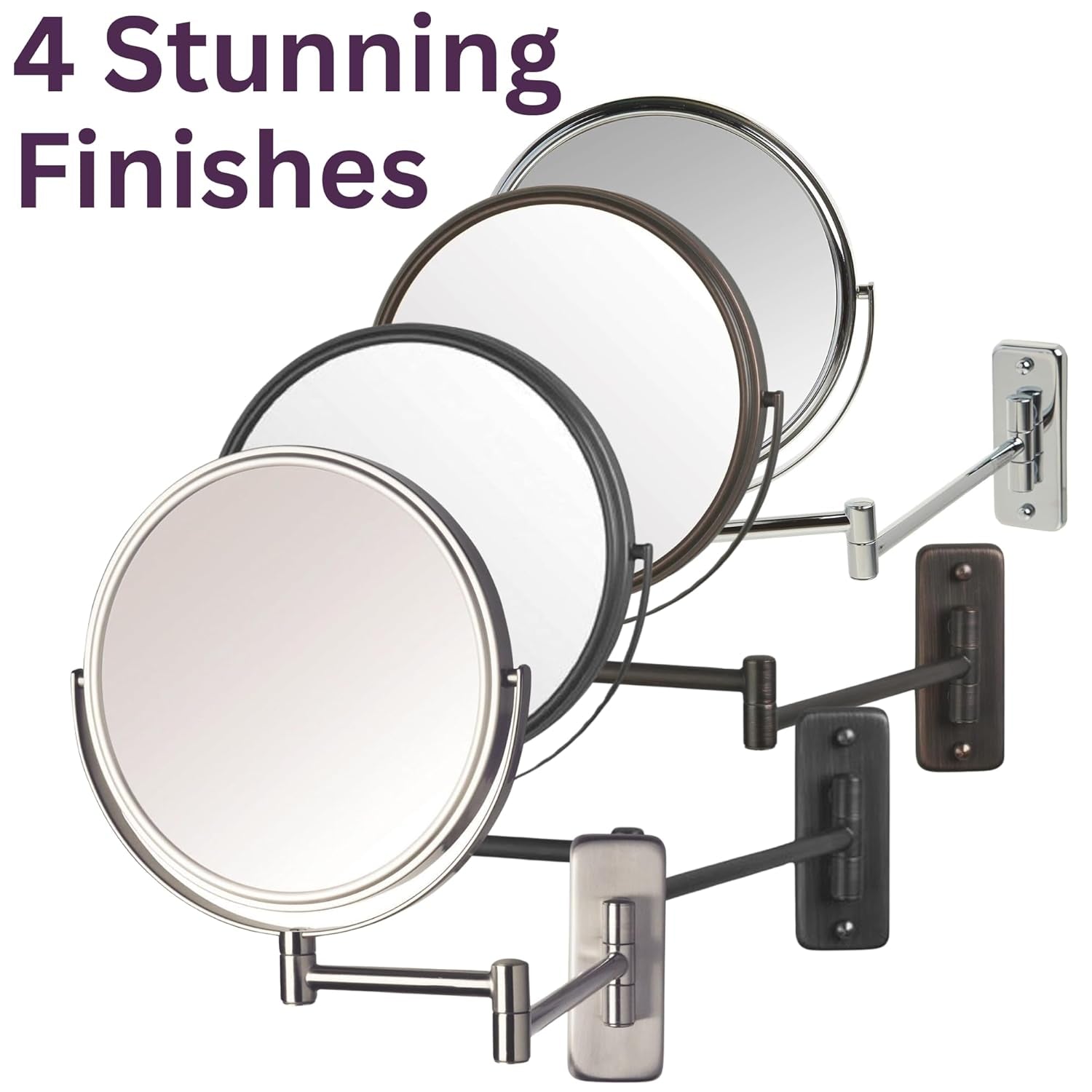 Two-Sided Wall-Mounted Makeup Mirror - Makeup Mirror with 5X Magnification & Wall-Mount Arm - 8-Inch Diameter Mirror with Chrome Finish Wall Mount - Model JP7506CF