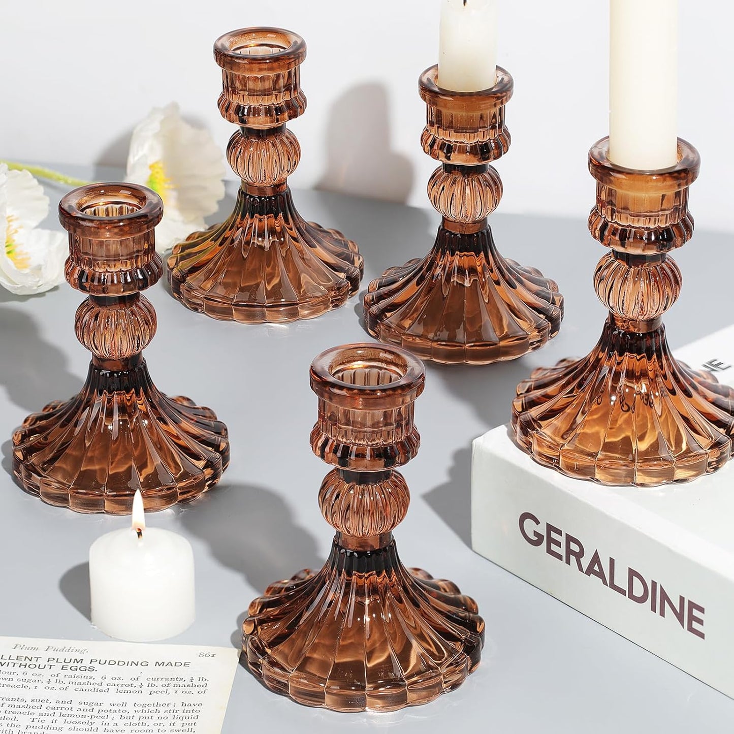 Candlestick Holders Set, 4" H Taper Candle Holders Bulk, 12Pcs Gold Glass Candle Holders for Wedding, Festival, Party & Windowsill Decor