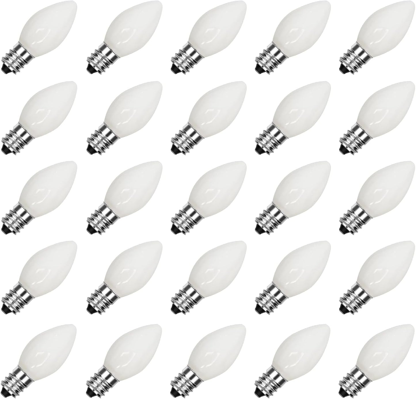 25 Pack C7 Multicolor Christmas Replacement Bulbs, Vintage Multicolor Ceramic Light Bulbs for C7 Christmas String Lights, E12/C7 Candelabra Base, 5 Watt