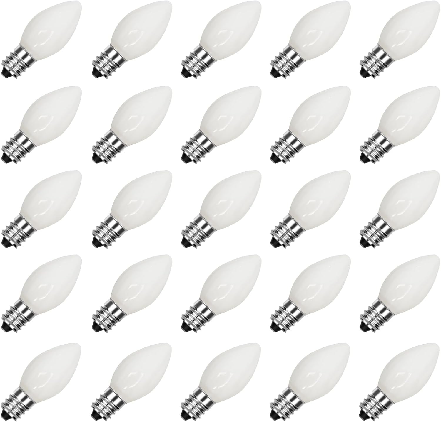 25 Pack C7 Multicolor Christmas Replacement Bulbs, Vintage Multicolor Ceramic Light Bulbs for C7 Christmas String Lights, E12/C7 Candelabra Base, 5 Watt