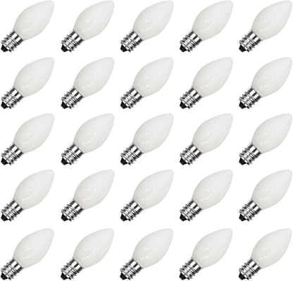 25 Pack C7 Multicolor Christmas Replacement Bulbs, Vintage Multicolor Ceramic Light Bulbs for C7 Christmas String Lights, E12/C7 Candelabra Base, 5 Watt
