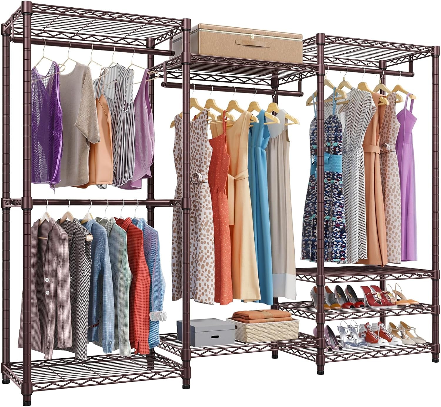 V5 Portable Closet Wardrobe Heavy Duty Clothes Rack, Freestanding Clothing Racks with 4 Hang Rods & 8 Shelves, Adjustable Custom Closet Racks, 68.9" L X 15.7" W X 76.4" H, Max Load 800LBS, White