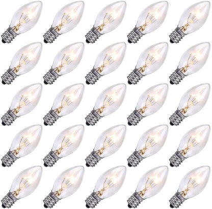 25 Pack C7 Multicolor Christmas Replacement Bulbs, Vintage Multicolor Ceramic Light Bulbs for C7 Christmas String Lights, E12/C7 Candelabra Base, 5 Watt