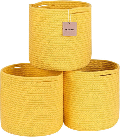Woven Cotton Rope round 11X11X11'' Storage Cubes Baskets Bins Organizer, 3-Tone Gray, 3-Pack