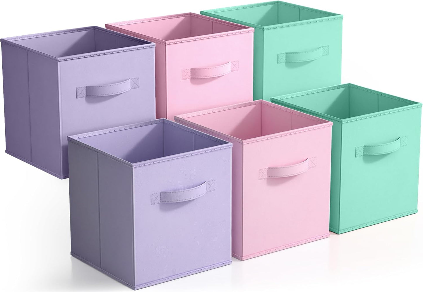Storage Cubes - 11" Foldable Storage Bins with Handle for Nursery, Playroom, Closet Organizers and Storage - 6 Fabric Shelf Basket for Toys, Books, Clothes - Yellow Navy & Red Storage Bins