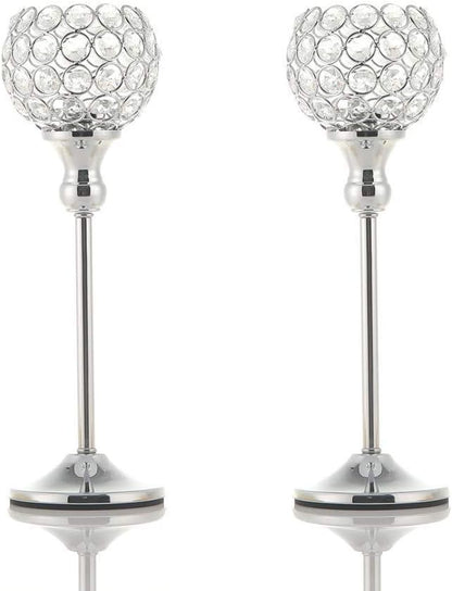 8Packs Candle Holders Bulk Silver Centerpiece Table Decorations,Metal Crystal Candlestick Holders for Wedding Table Party Church Modern Decorative