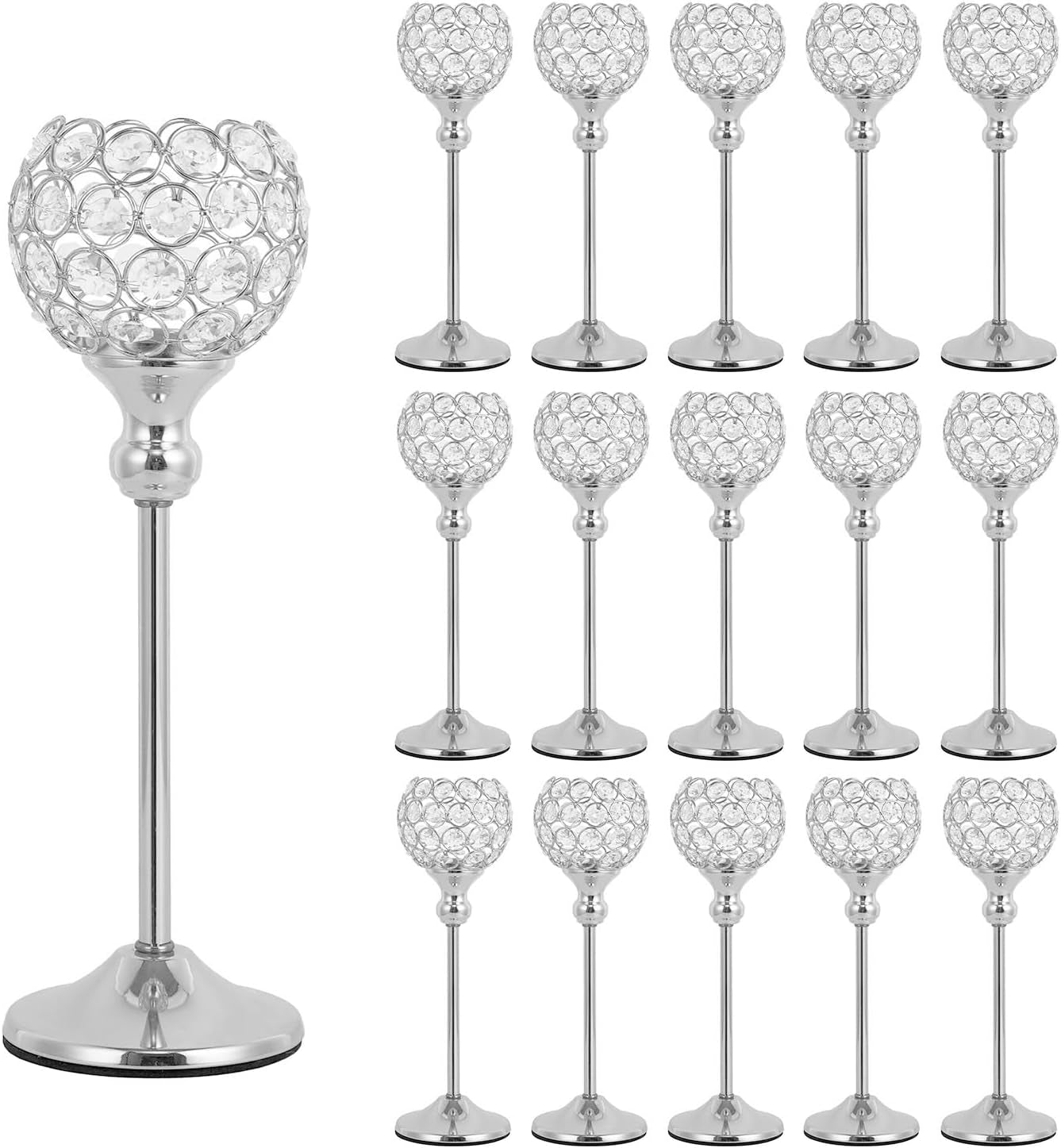 8Packs Candle Holders Bulk Silver Centerpiece Table Decorations,Metal Crystal Candlestick Holders for Wedding Table Party Church Modern Decorative
