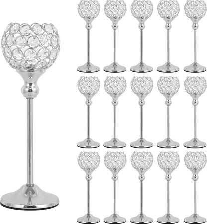 8Packs Candle Holders Bulk Silver Centerpiece Table Decorations,Metal Crystal Candlestick Holders for Wedding Table Party Church Modern Decorative
