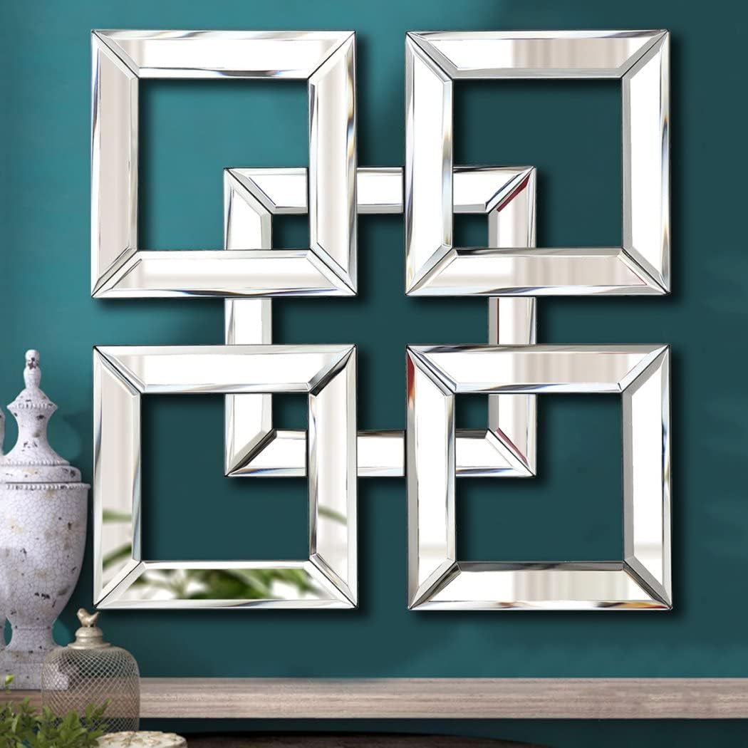 Decor Mirror Size 12X12 Inches Square Mirrored Silver Wall Decorative Mirror with Beveled Edge Modern Fashionable Wall-Mounted Mirrors