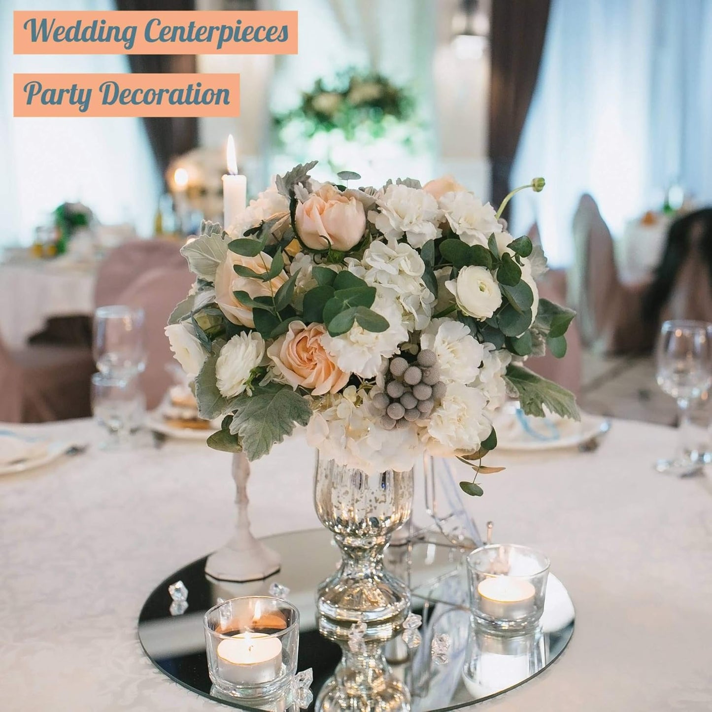 12 Inch round Mirror Plate, Set of 12-1.5Mm Thick Glass Plate Mirror Tiles W/Smooth Edges - Perfect Candle Wedding Centerpiece Table Decorations, Home Accent Wall Decor, & More - PARNOO