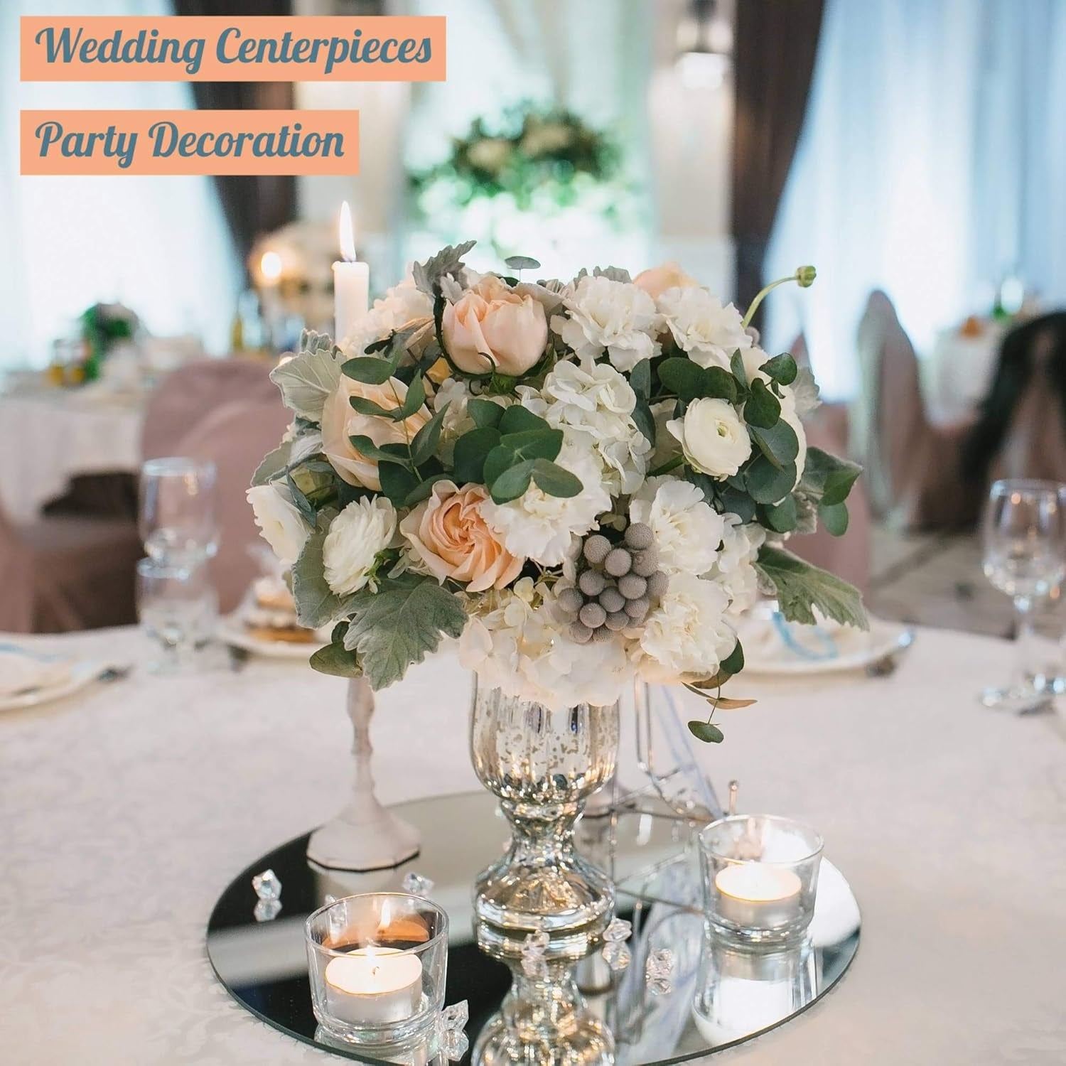 12 Inch round Mirror Plate, Set of 12-1.5Mm Thick Glass Plate Mirror Tiles W/Smooth Edges - Perfect Candle Wedding Centerpiece Table Decorations, Home Accent Wall Decor, & More - PARNOO