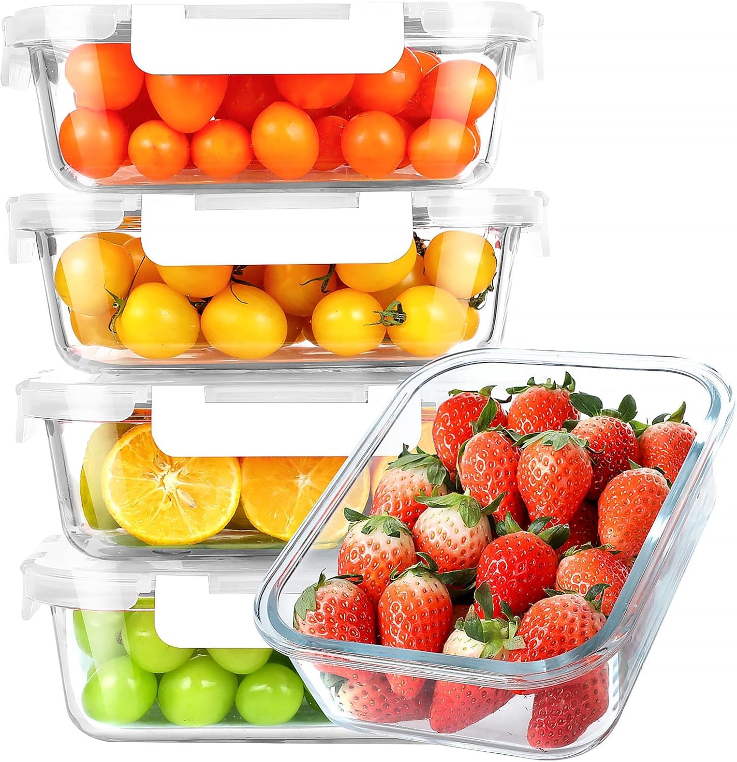30 Oz 5 Pack Glass Meal Prep Containers, Glass Storage Containers with Lids - Dishwahser, Microwave, Oven and Freezer Safe