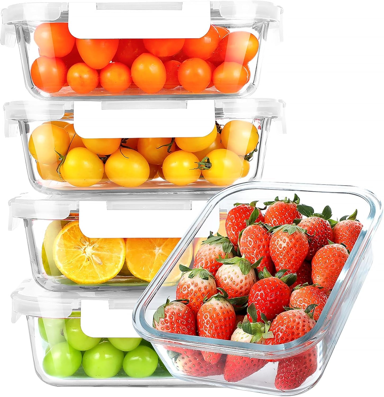 30 Oz 5 Pack Glass Meal Prep Containers, Glass Storage Containers with Lids - Dishwahser, Microwave, Oven and Freezer Safe