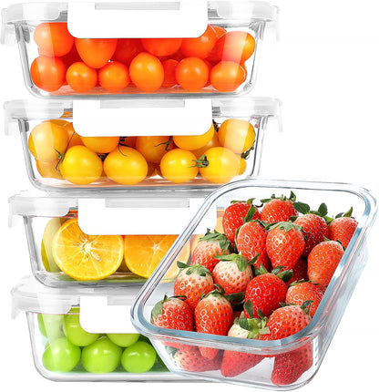 30 Oz 5 Pack Glass Meal Prep Containers, Glass Storage Containers with Lids - Dishwahser, Microwave, Oven and Freezer Safe