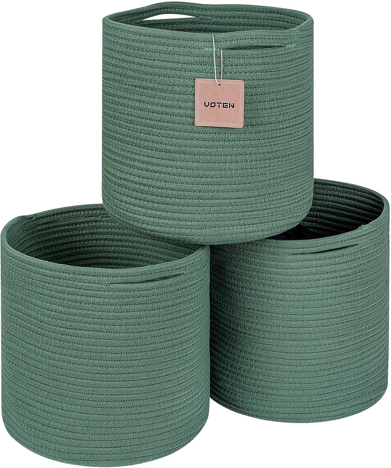 Woven Cotton Rope round 11X11X11'' Storage Cubes Baskets Bins Organizer, 3-Tone Gray, 3-Pack