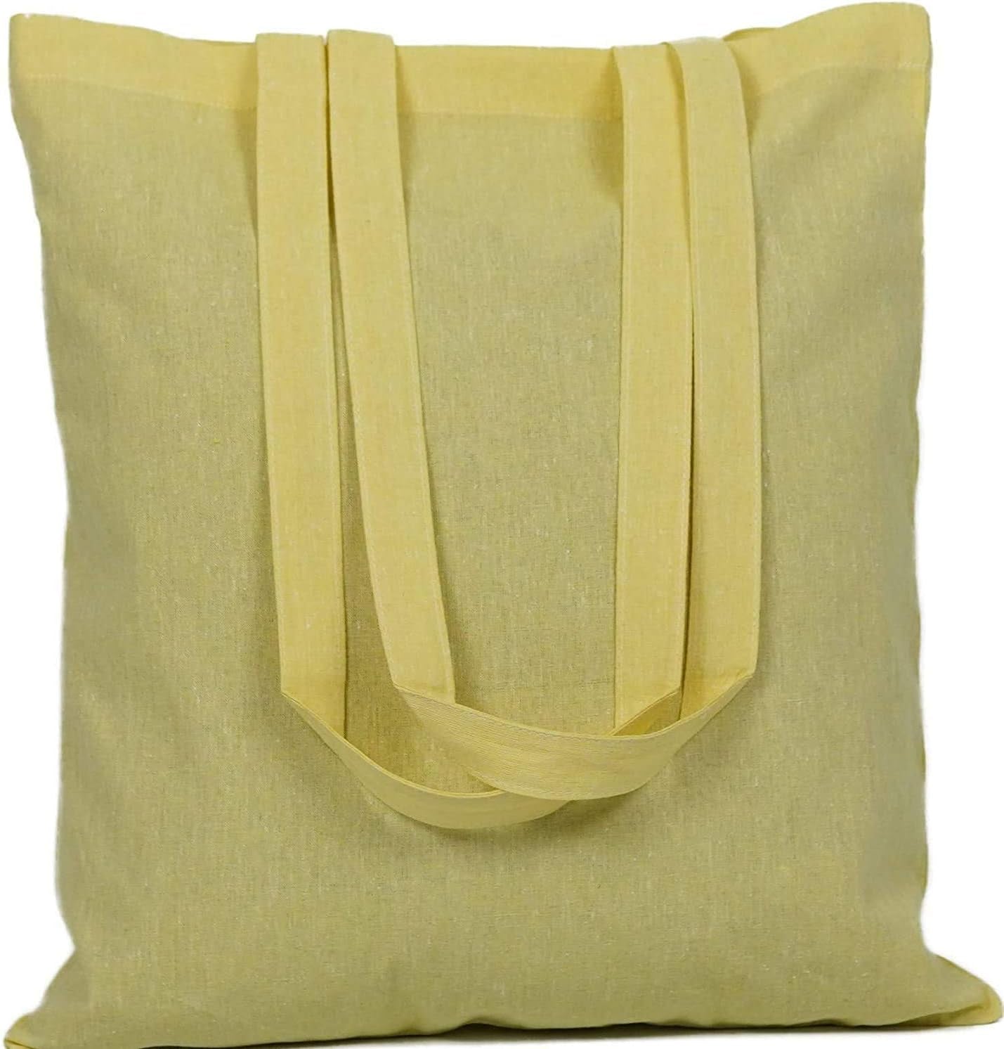 15 X 16 Inch with Long Handle ASSORTED COLORS 5.5 Oz 100% Cotton Canvas Tote Bags Ecofriendly Super Strong Great Choice for Schools Promotion MADE in INDIA (5 Pack)]