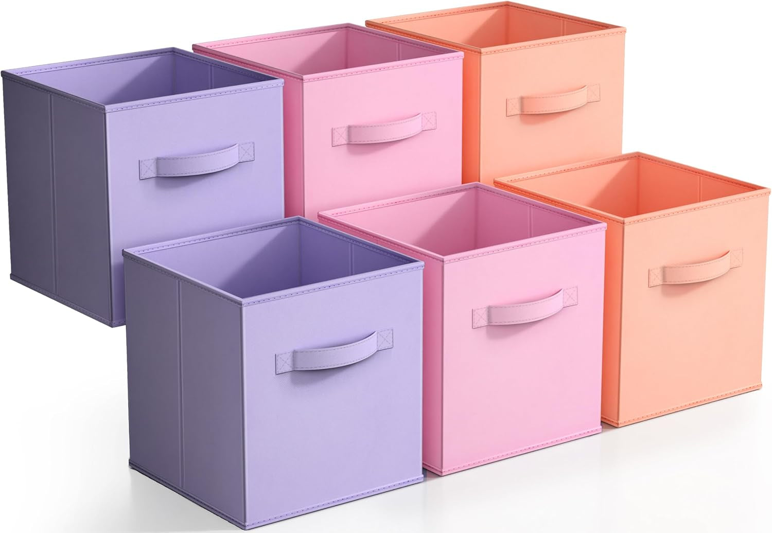 Storage Cubes - 11" Foldable Storage Bins with Handle for Nursery, Playroom, Closet Organizers and Storage - 6 Fabric Shelf Basket for Toys, Books, Clothes - Yellow Navy & Red Storage Bins