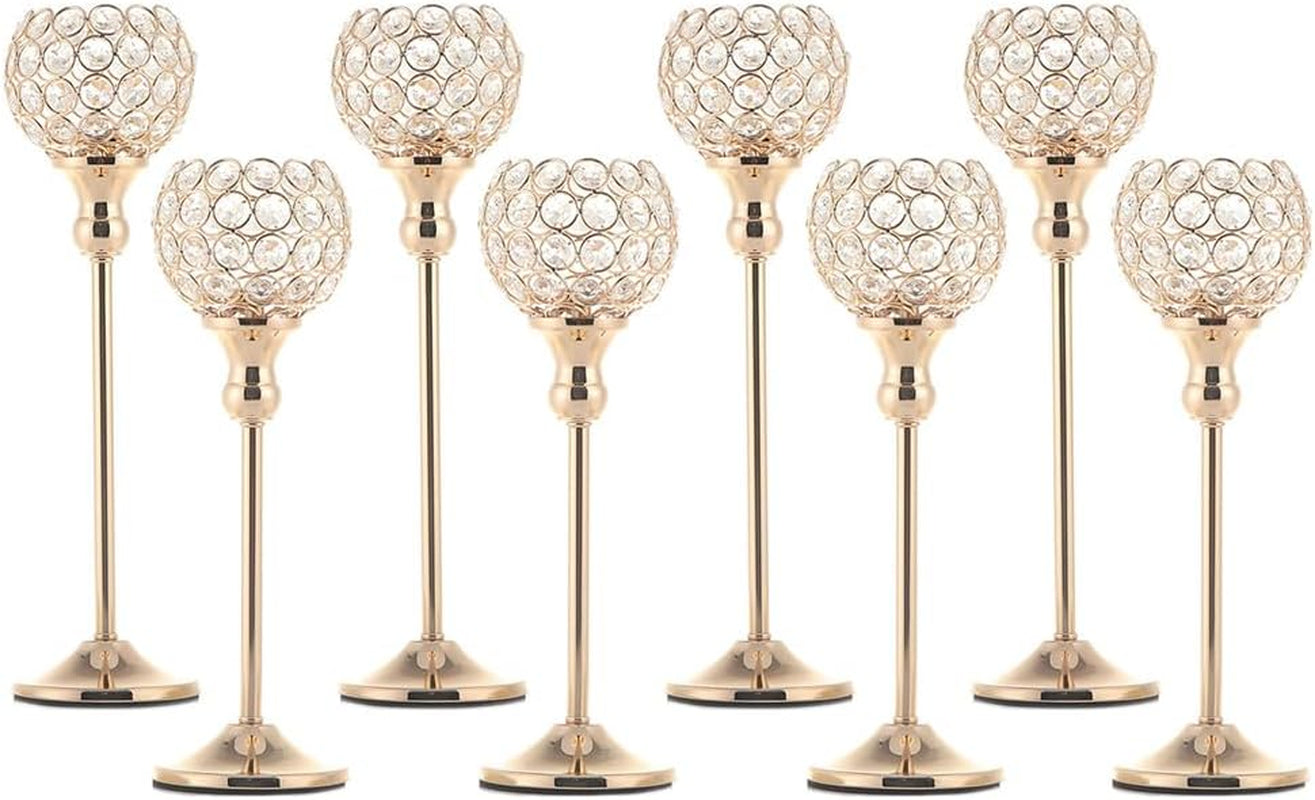 8Packs Candle Holders Bulk Silver Centerpiece Table Decorations,Metal Crystal Candlestick Holders for Wedding Table Party Church Modern Decorative