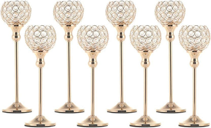 8Packs Candle Holders Bulk Silver Centerpiece Table Decorations,Metal Crystal Candlestick Holders for Wedding Table Party Church Modern Decorative