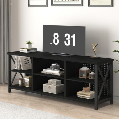 Rustic Entertainment Center for 65 Inch TV, Industrial Wood TV Stand with Media Cabinet Storage, Farmhouse Metal Television Stands Console Table for Home Living Bedroom, Light Grey Oak, 55 Inch
