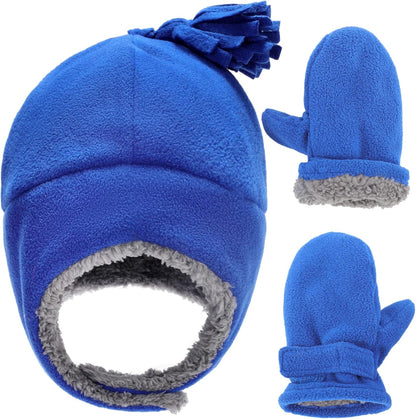 Toddler Hat & Glove Set - Baby Fleece Winter Hat and Mittens for Infant Kids