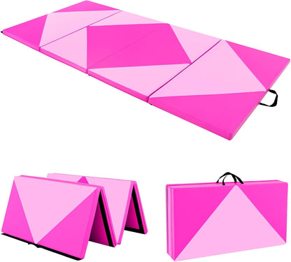 4'X8' Gymnastics Mat, 2" Thick Folding Tumbling Mat with Carrying Handles, Foldable Gym Mat with Hook and Loop Fastener, Cheer Mats for Kids Adults Home Exercise Aerobics Fitness