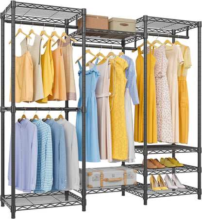 V5 Portable Closet Wardrobe Heavy Duty Clothes Rack, Freestanding Clothing Racks with 4 Hang Rods & 8 Shelves, Adjustable Custom Closet Racks, 68.9" L X 15.7" W X 76.4" H, Max Load 800LBS, White