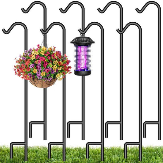 8 Pack Heavy Duty Shepherd Hook for Outdoor 37 Inch One Piece Structure No Assembly Required 2/5 Inch Solid Metal Shepards Hooks for Garden Hanging Plants Hanger Lantern Wedding Black