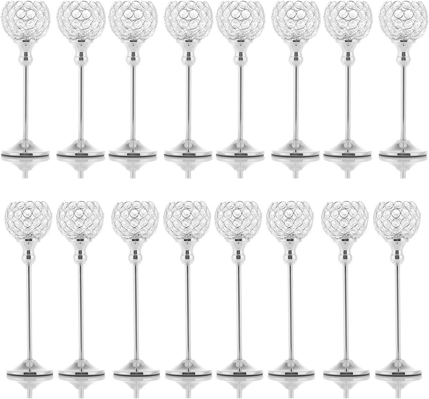 8Packs Candle Holders Bulk Silver Centerpiece Table Decorations,Metal Crystal Candlestick Holders for Wedding Table Party Church Modern Decorative