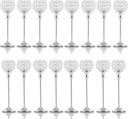 8Packs Candle Holders Bulk Silver Centerpiece Table Decorations,Metal Crystal Candlestick Holders for Wedding Table Party Church Modern Decorative
