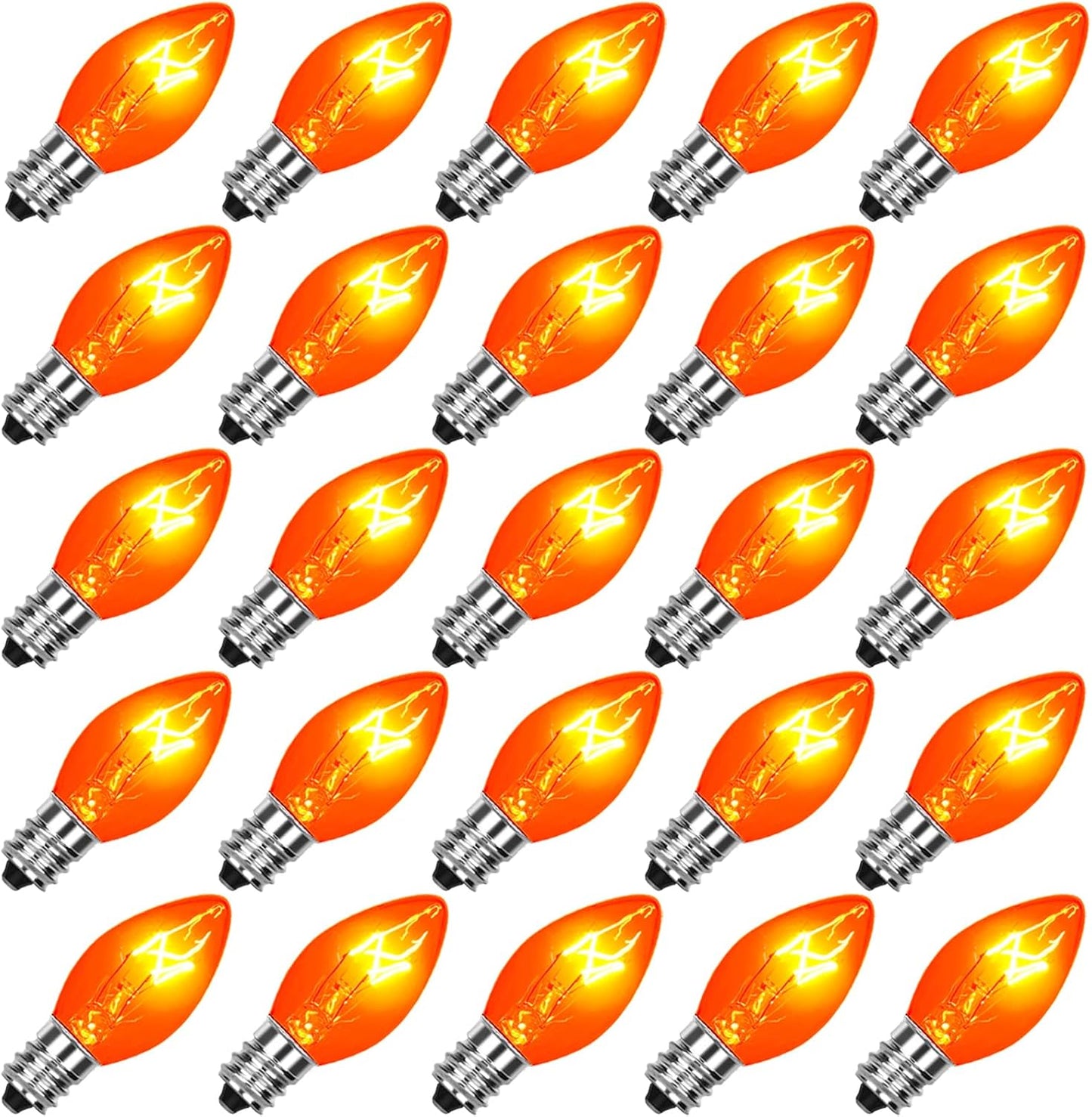 25 Pack C7 Multicolor Christmas Replacement Bulbs, Vintage Multicolor Ceramic Light Bulbs for C7 Christmas String Lights, E12/C7 Candelabra Base, 5 Watt