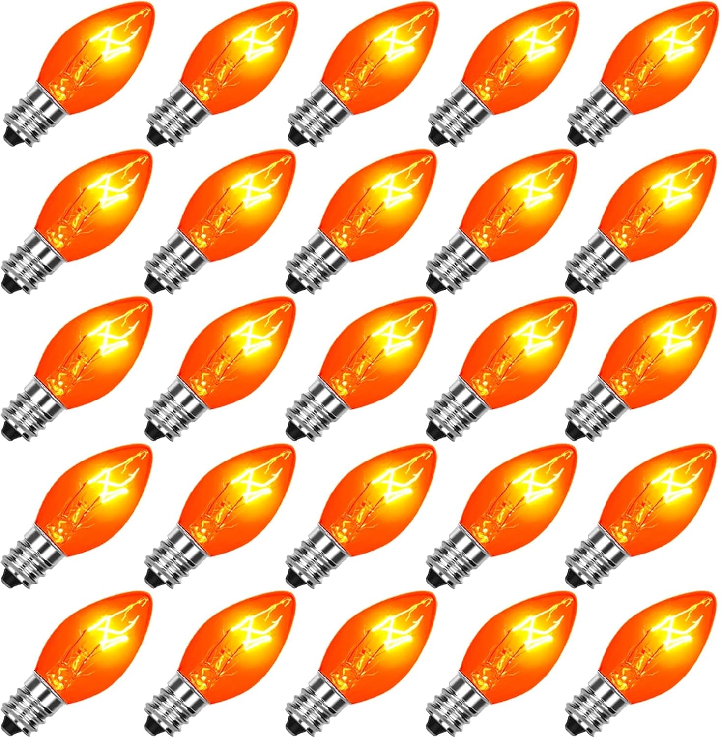 25 Pack C7 Multicolor Christmas Replacement Bulbs, Vintage Multicolor Ceramic Light Bulbs for C7 Christmas String Lights, E12/C7 Candelabra Base, 5 Watt