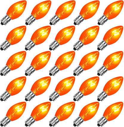25 Pack C7 Multicolor Christmas Replacement Bulbs, Vintage Multicolor Ceramic Light Bulbs for C7 Christmas String Lights, E12/C7 Candelabra Base, 5 Watt
