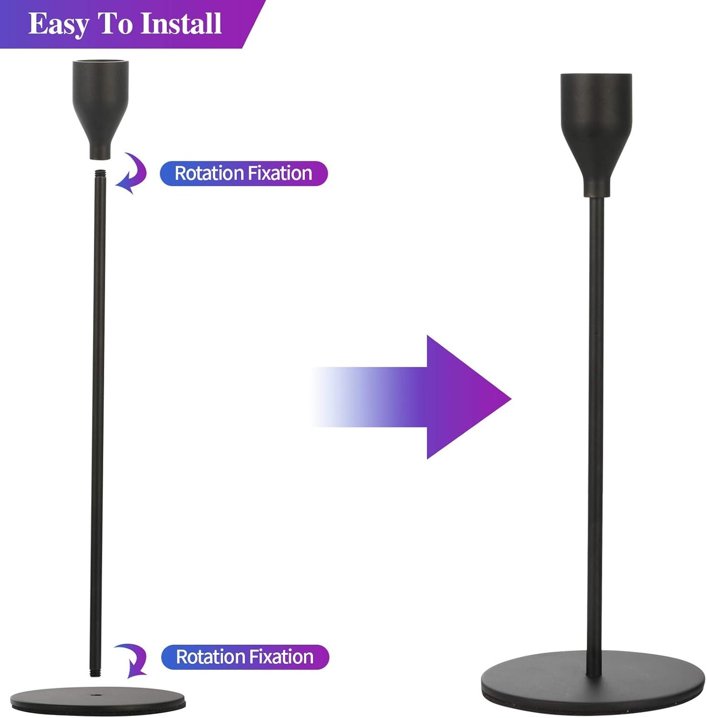 Set of 3 Black Candlestick Holders - Decorative Taper Candle Holders for Home Decor, Wedding, Dining, Party, Anniversary