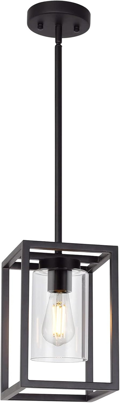 1 Light Farmhouse Pendant Lighting Black Cage Chandelier Glass Shade Contemporary Modern Kitchen Island Lights Fixtures Ceiling Hanging Dining Room Living Room