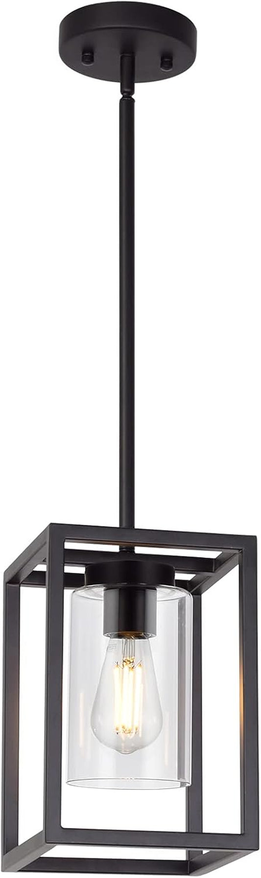 1 Light Farmhouse Pendant Lighting Black Cage Chandelier Glass Shade Contemporary Modern Kitchen Island Lights Fixtures Ceiling Hanging Dining Room Living Room