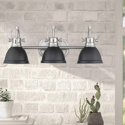3-Light Bathroom Vanity Light Fixture, Black Finish with Metal Shade, 4054H-A