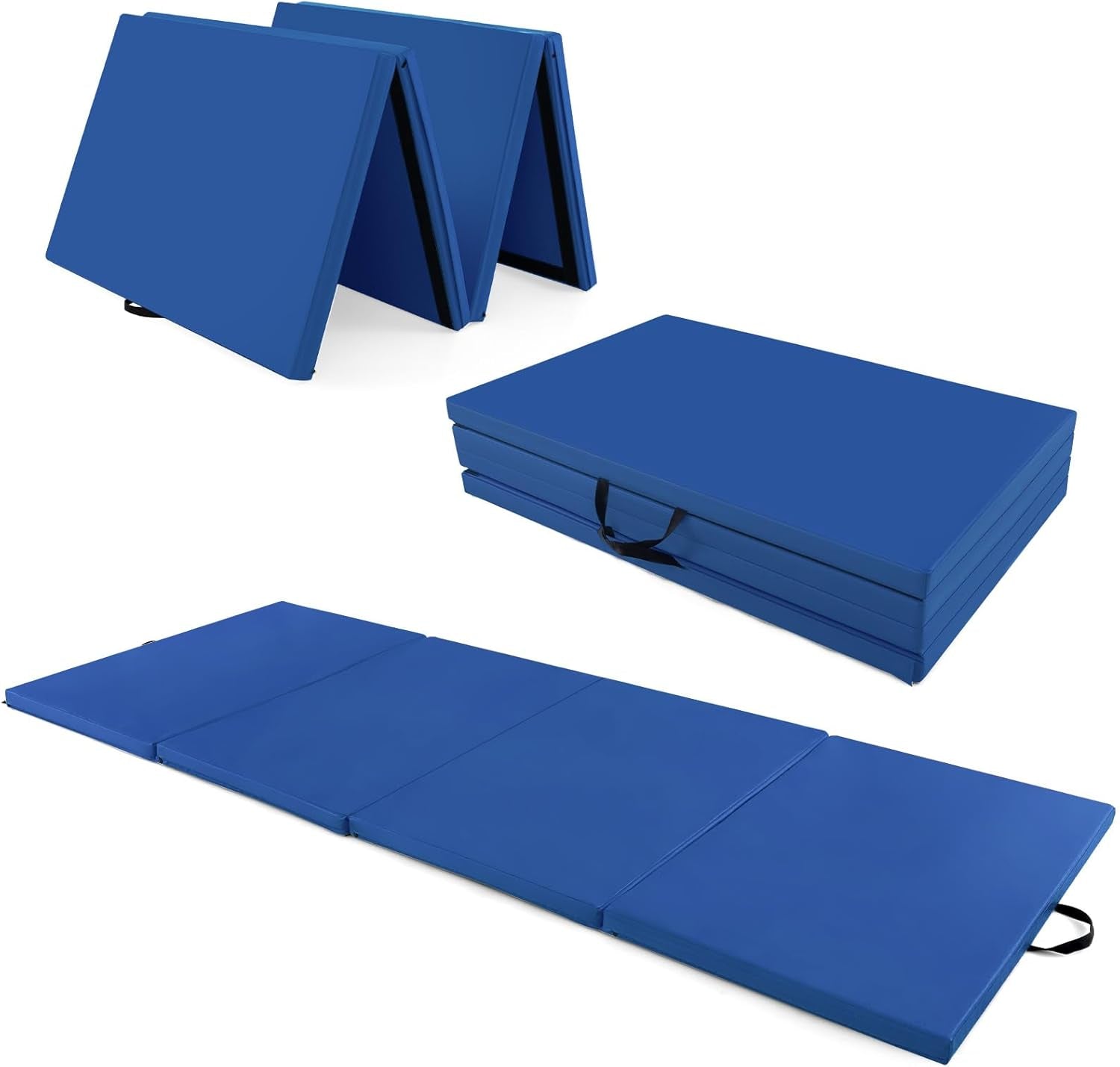 4'X10'X 2" Gymnastics Mat, 4-Panel Folding Aerobics Exercise Mat W/Hook & Loop Fastener, Carrying Handle, Portable Tumbling Mat for Stretching Yoga Cheerleading Martial Arts