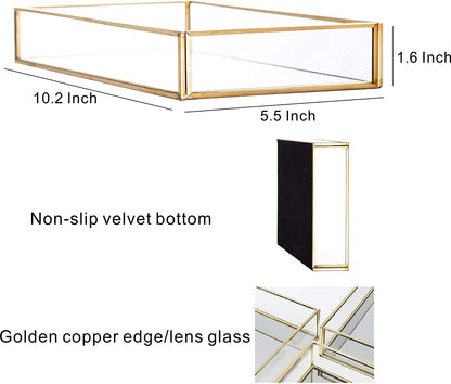 Clear Trays for Organizing,Gold Mirror Tray for Room Decor,Exquisite Perfume Tray,Makeup,Jewelry,Vanity,Dresser Top Perfume Organizer,Clear Rectangle Container and Storage Organizer for Bathroom