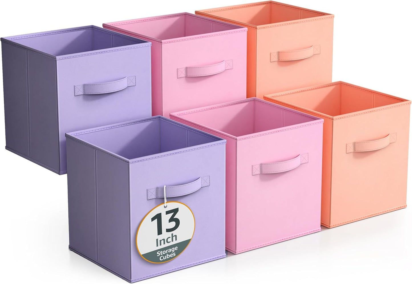 Storage Cubes - 11" Foldable Storage Bins with Handle for Nursery, Playroom, Closet Organizers and Storage - 6 Fabric Shelf Basket for Toys, Books, Clothes - Yellow Navy & Red Storage Bins
